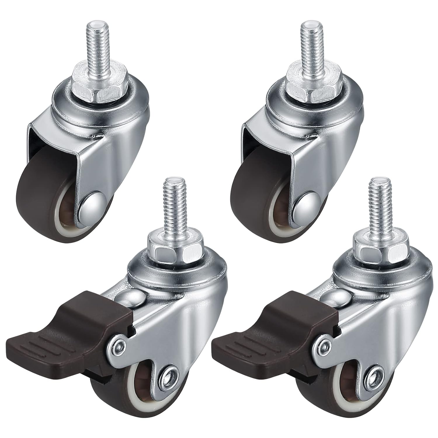 lzijun Swivel Castors for Furniture, Pack of 4 M6 Furniture Castors, Small, Swivel Castors with Brake, 360° Rotatable, Quiet, Non-Slip Rubber Castors with Thread for Indoor Outdoor Furniture