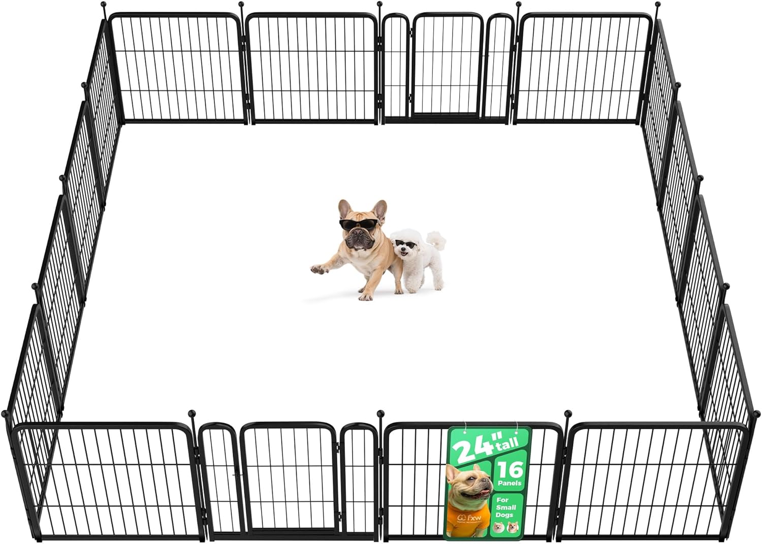 FXW Rollick Unleashed Dog Playpen for Indoor, Yard, RV Camping, 24 inch 16 Panels for Small and Puppy Dogs, Black│Patented