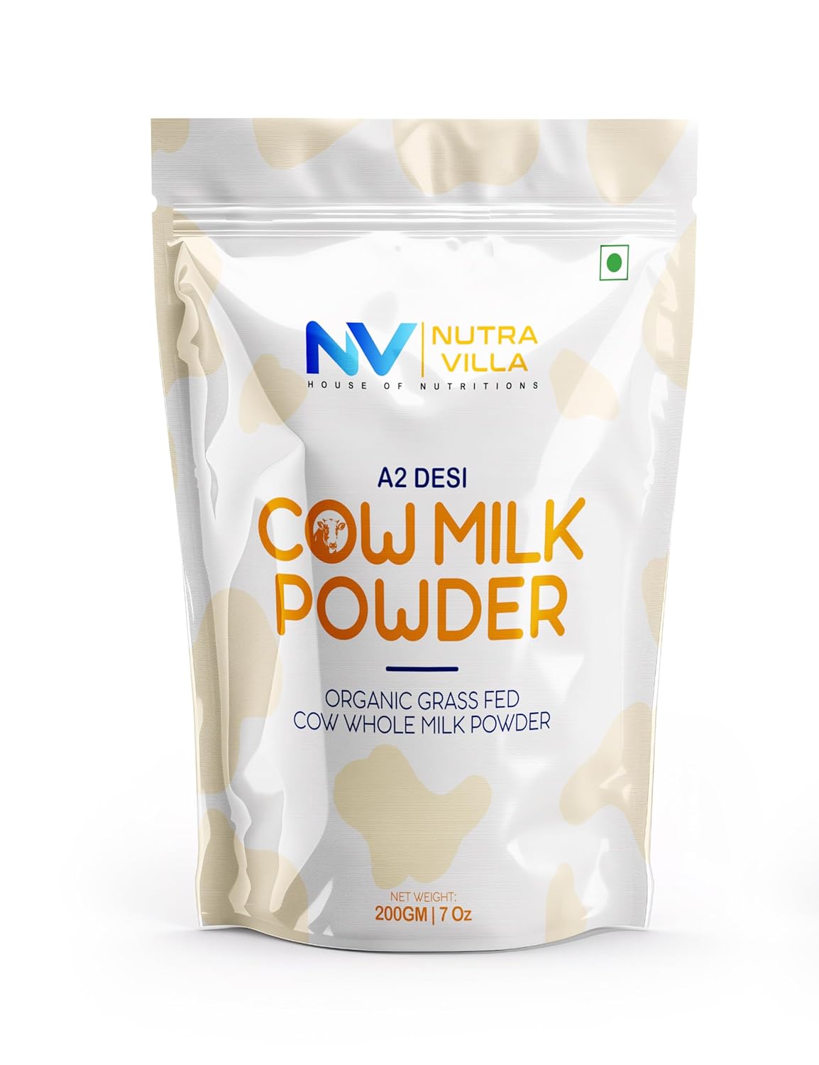 Nutravilla Full Cream A2 Desi Cow Milk Powder | Made From Organic Grass Fed Desi Cow | 200 Grams