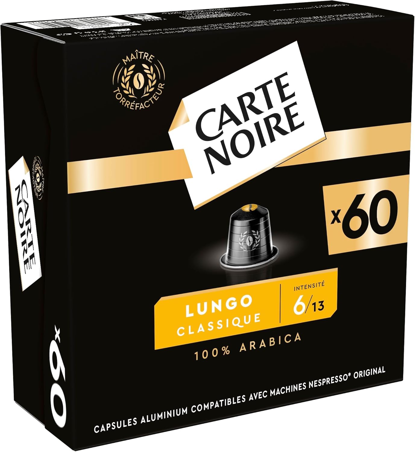 Carte Noire, Espresso Lungo, Nespresso Compatible Aluminium Capsules, 1 Pack of 60 Pods, 100% Arabica, Roasted and Nutty Notes, Intensity 8/10, Rich Texture, Capsules for a Tall Coffee