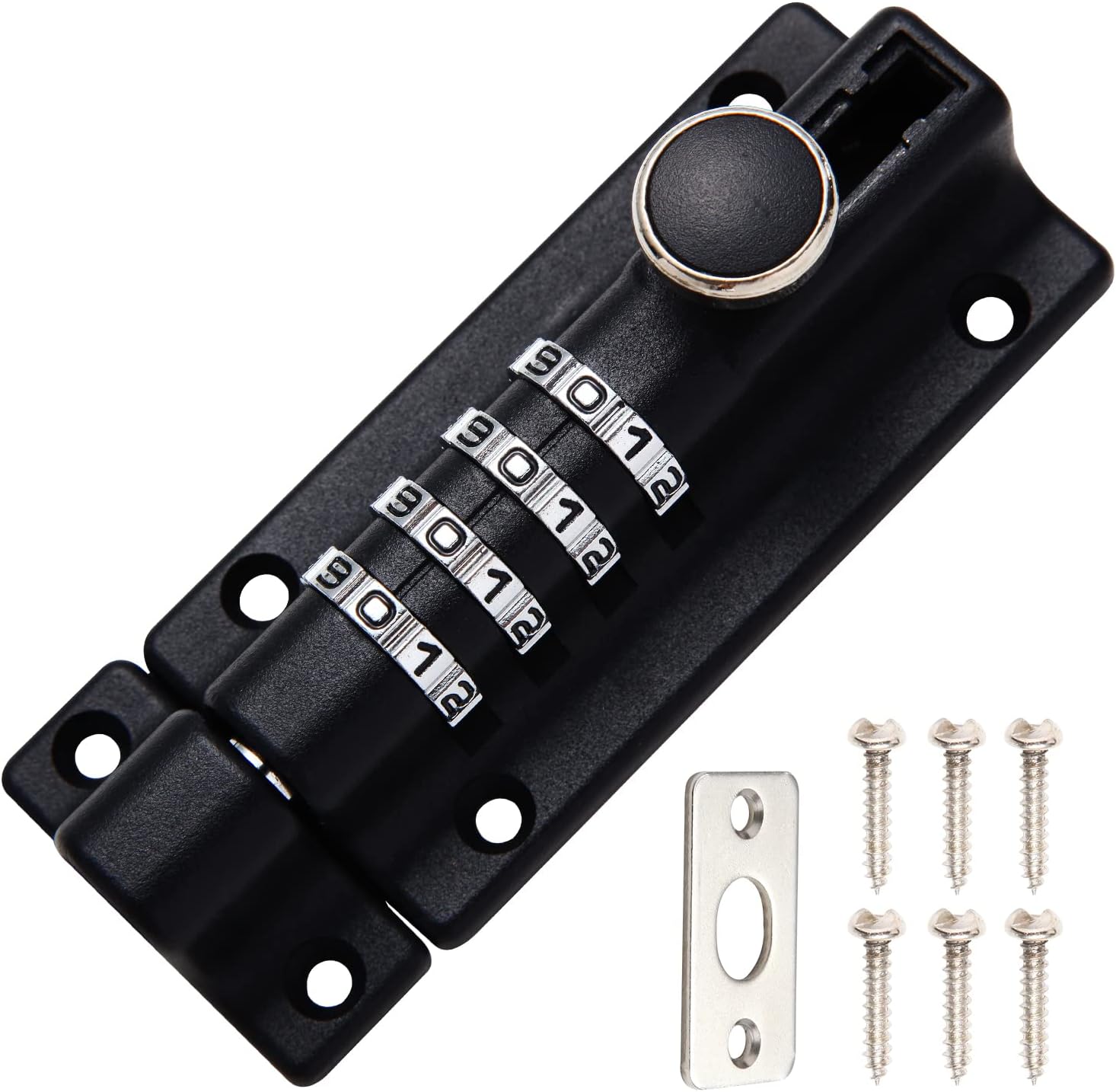 NIVAOBI Combination Locking Bolt 4 Digit Sliding Lockable Padbolt 120mm Heavy Duty Stainless Steel Sliding Gate Lock with Anti-Tamper Screws Security Keyless Latch Bolt Lock for Sheds Cabinet