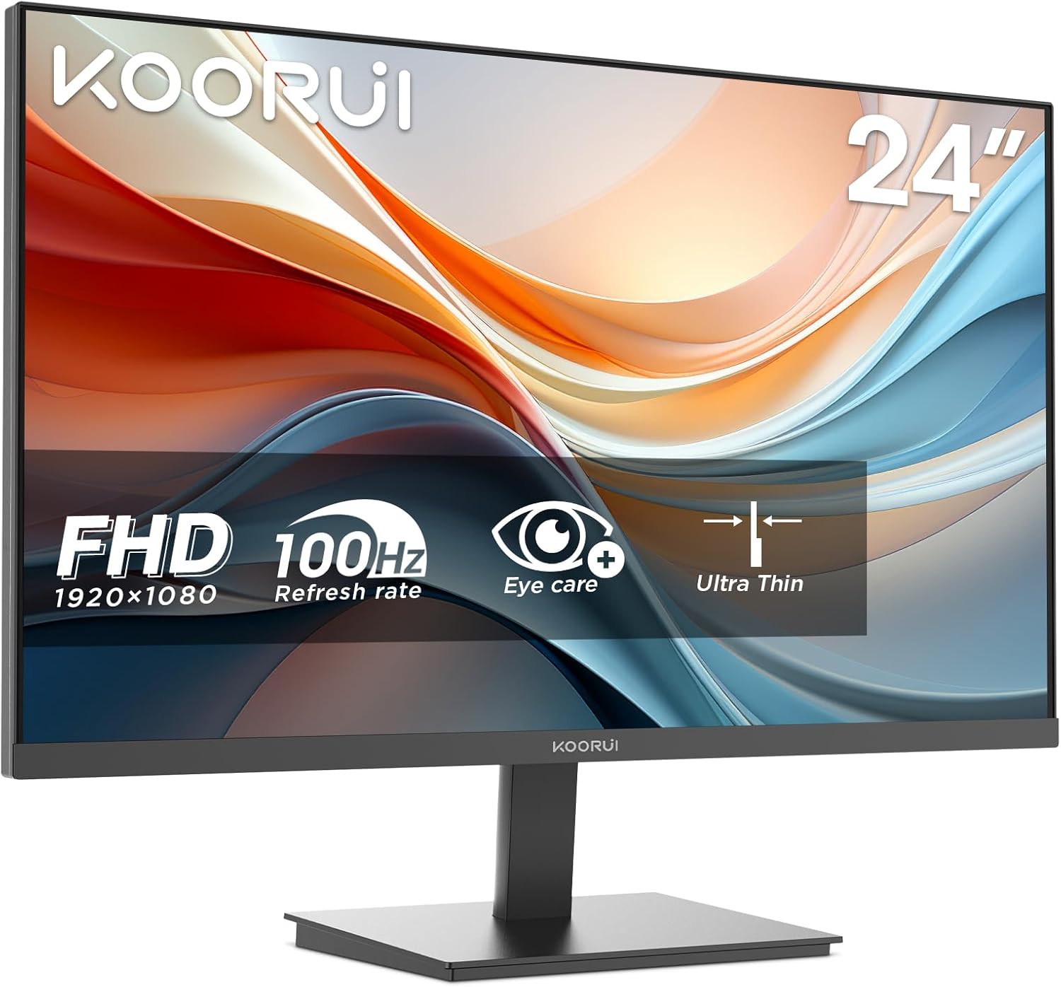 KOORUI E2412F 24 Inch FHD Monitor, Gaming 100Hz, VA Computer Monitors, 1080P Pc Screen, 5ms, VESA 100x100mm, Eye Care, HDMI, VGA