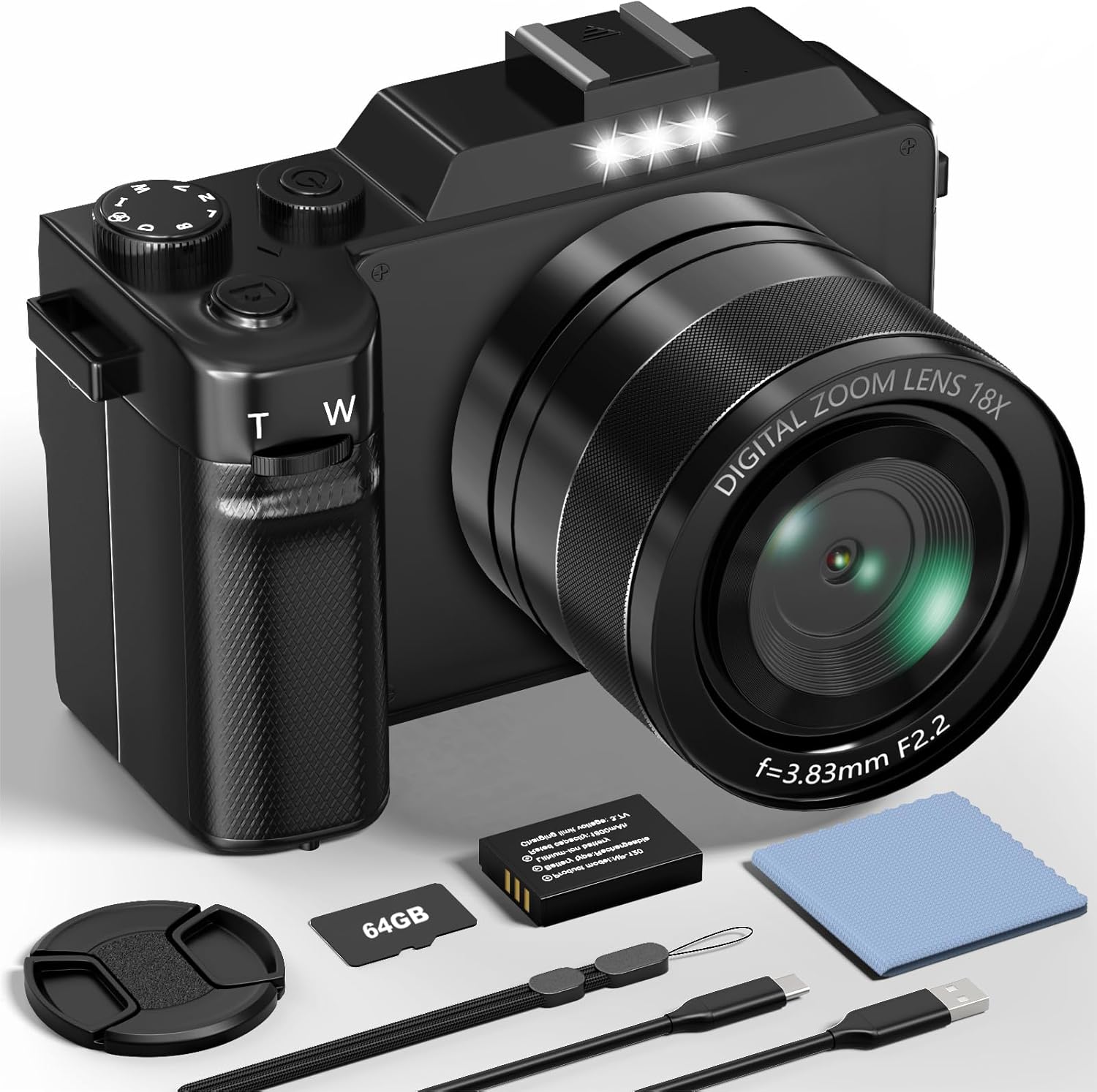 Digital Camera, 5K 64MP Cameras for Photography with WiFi, 64GB Card, Autofocus, Selfie 3" LCD Screen Compact Vlogging Video Camera for Youtube, Beginners, Teens, Adult