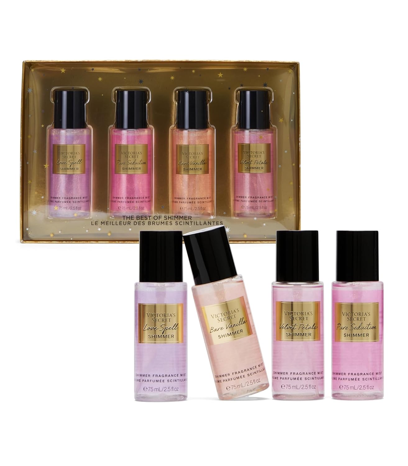 Victoria's Secret Fragrance Mist Collection 4 Piece Shimmer Mini Gift Set, Assorted Scents