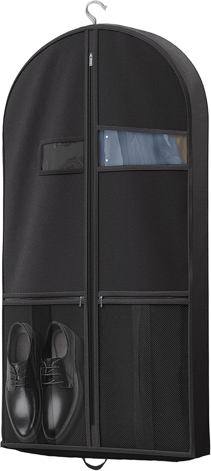 43" Travel Garment Bag with Accessories Zipper Pocket, Heavy Duty Suit Bag for Suits, Tuxedos, Dresses, Coats, Black, 1 pack