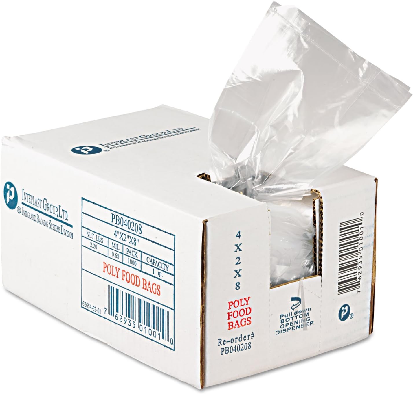 Inteplast Group IBS PB040208 Get Reddi Food & Utility Poly Bag, 4" x 2" x 8", 1 pt, 0.68mil, Clear, 1000 Bags