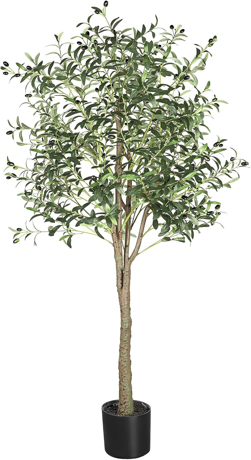 YOLEO 6FT Artificial Olive Tree Faux Silk Olive Plant with Lifelike Leaves Fake Tree for Home Office Indoor Decor (Style 2)