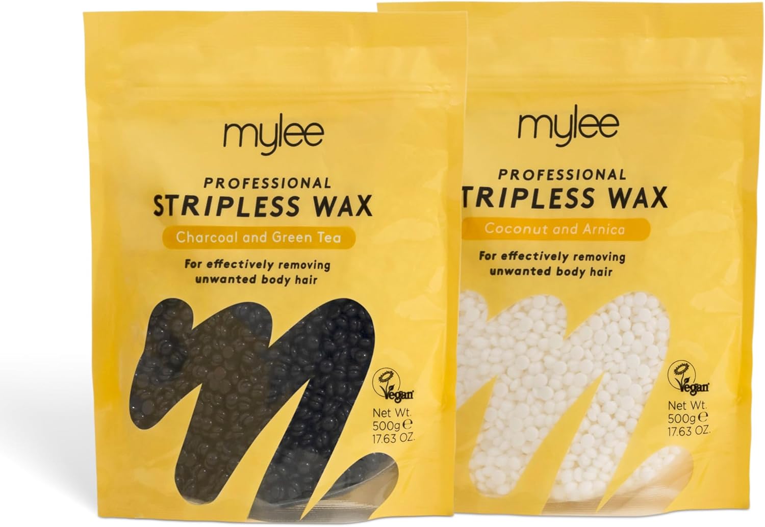 Mylee Professional Hard Wax Beads 500g, Stripless Depilatory Waxing Pellets Solid Film Beans No Strip Needed, Painless Gentle Hair Removal of Full Body, Face & Bikini Line (Both Wax Pouches)