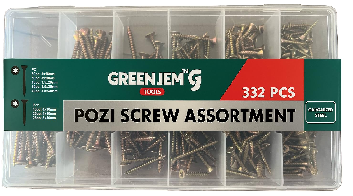 332 Piece Pozi Screw Assortment Set with Organiser Box – PZ1 & PZ2 Wood Screws for Joinery, DIY, Carpentry, Home Repairs & Construction | Cross Recessed Screws in Handy Compartment Storage Case