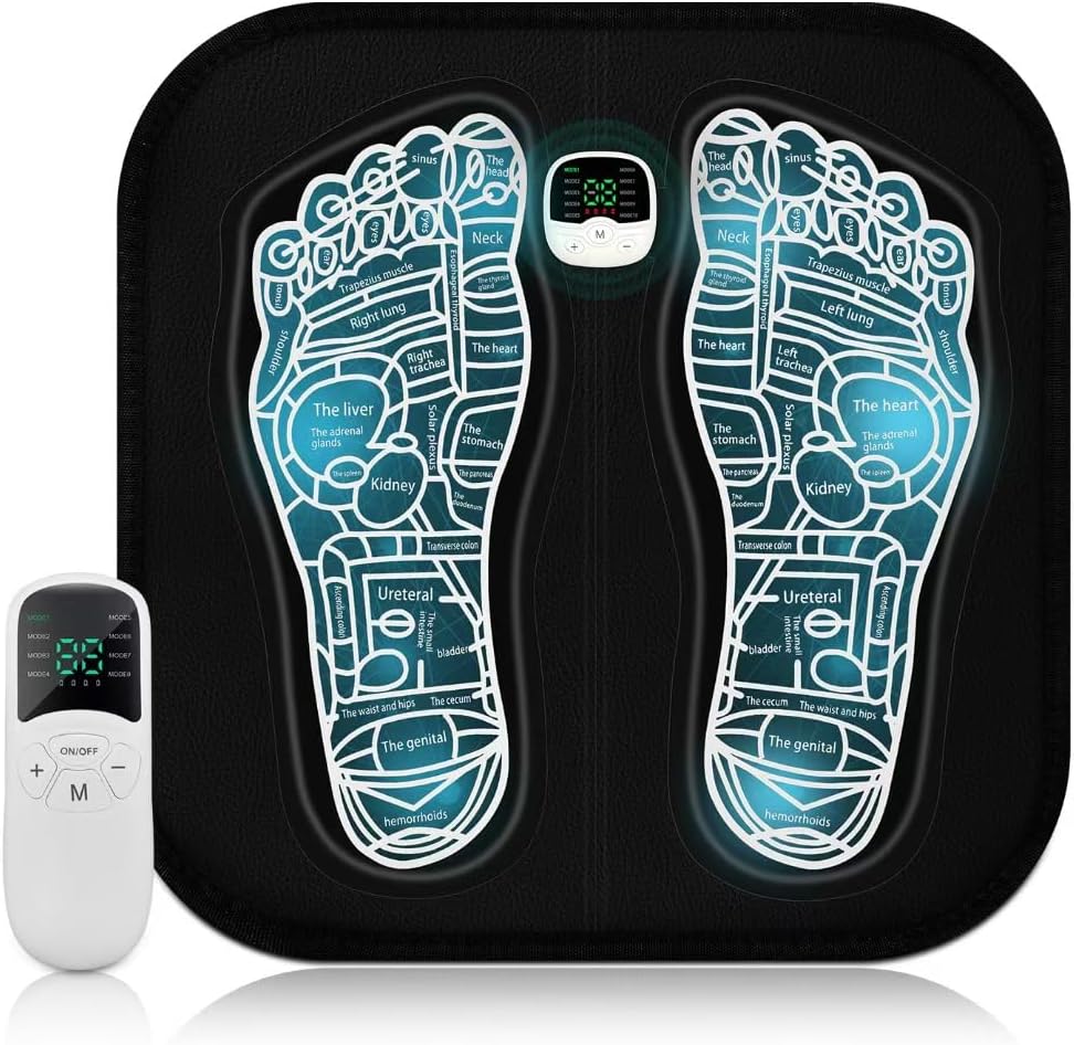 EMS Foot Massager for Pain Relief & Improved Circulation - Electric Muscle Stimulator with 10 Modes 30 Intensities, Portable Folding Foot Massage Mat for Relaxing Feet & Leg Muscles