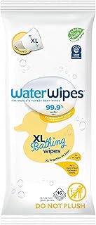 WaterWipes Plastic-Free XL Bathing Wipes for Toddlers & Babies, 99.9% Water Based Wipes, Unscented & Hypoallergenic for Sensitive Skin, 16 Count (1 pack), Packaging May Vary