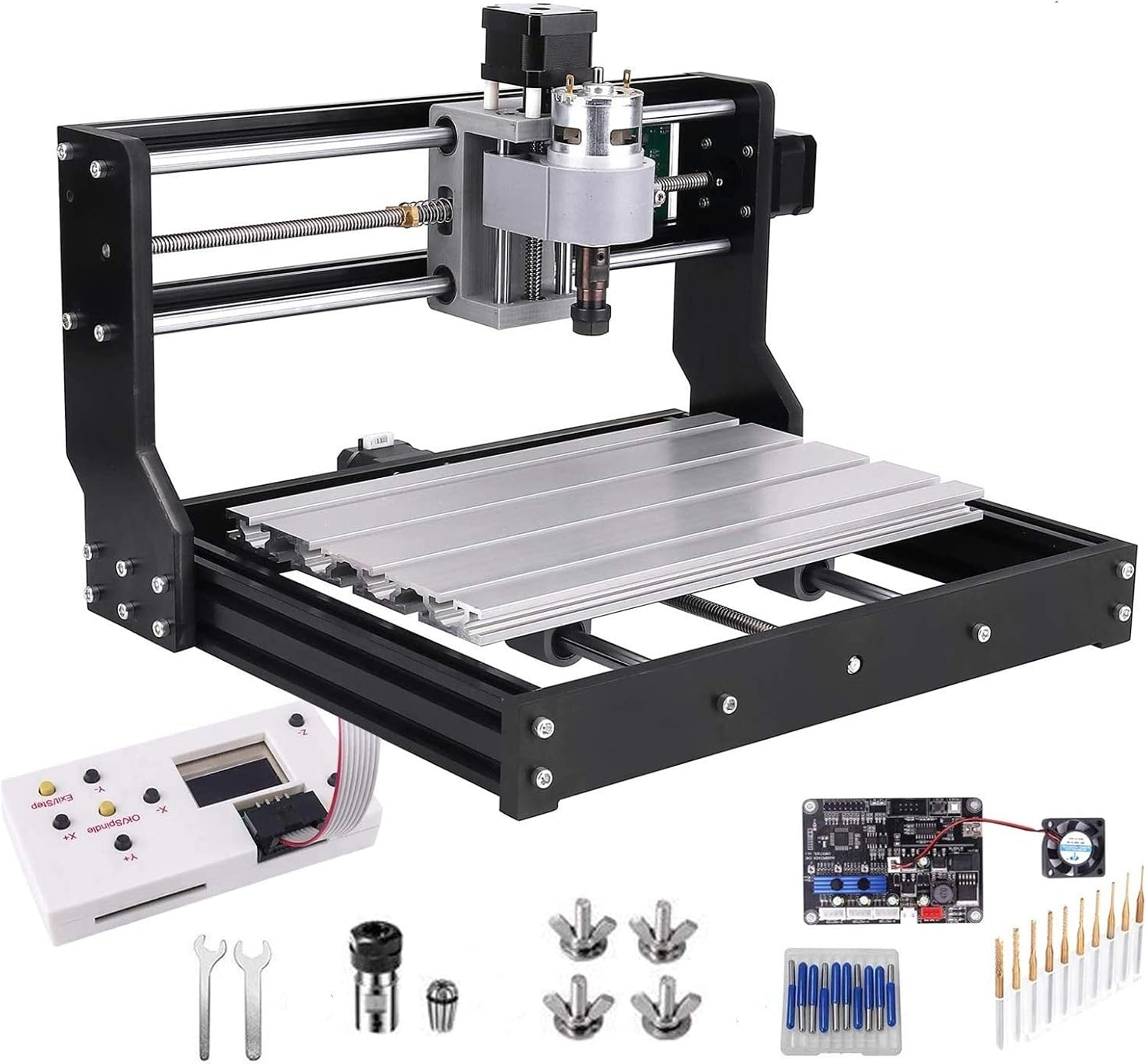 Upgrade Version CNC 3018 Pro GRBL Control DIY Mini CNC Machine, Mcwdoit Wood Router Engraver with Offline Controller + 5mm ER11 PCB +20PCS 3.175MM CNC Router Bits + 4 Sets CNC Plates