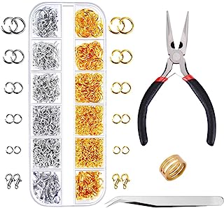 Paxcoo 1200Pcs Open Jump Rings and Lobster Clasps Jewelry Findings Kit with Pliers for Jewelry Making (Silver and Gold)