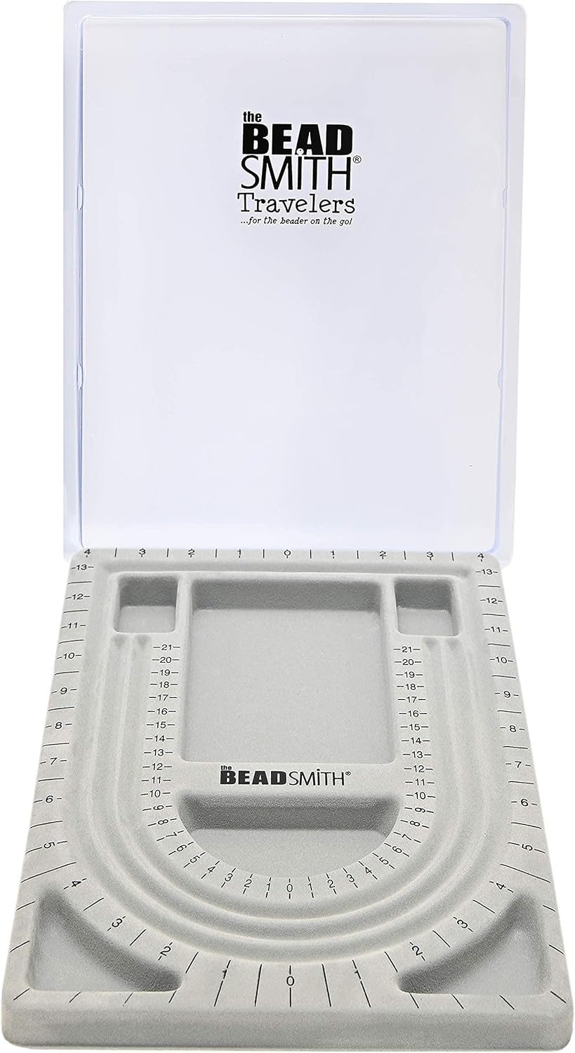 The Beadsmith Bead Board with Cover, Grey Flocked, 3 U-Shaped Channels, 6 Recessed Compartments, 9.75 x 13.25 inches, Design Boards for Creating Bracelets, Necklaces and Other Jewelry