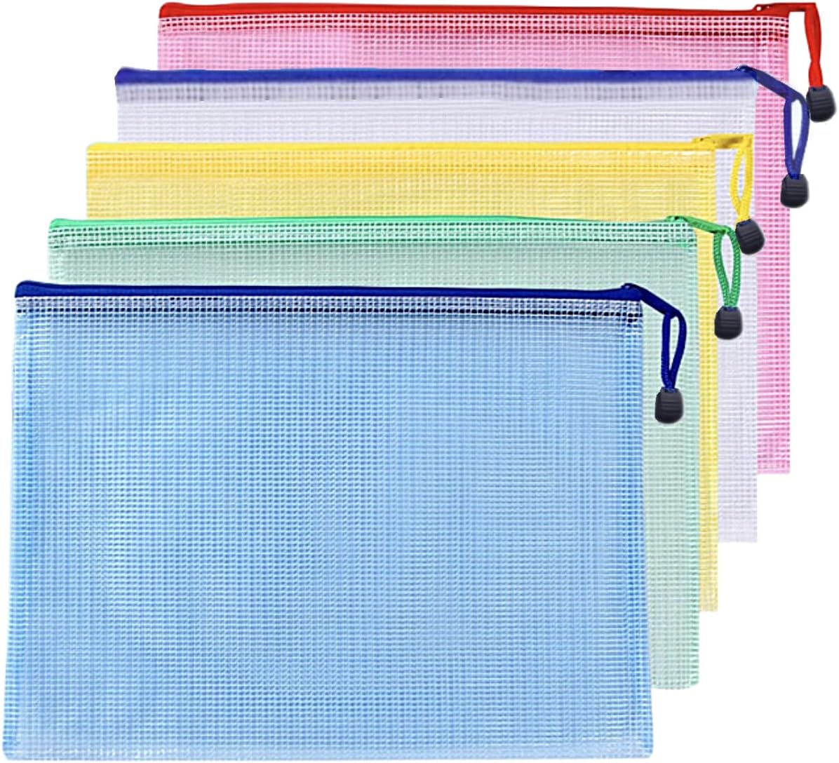 A4 Plastic Wallets File Folder Zip Lock Bags Document Wallet File Zipper Bags for Office Home School Supplies 5Pcs