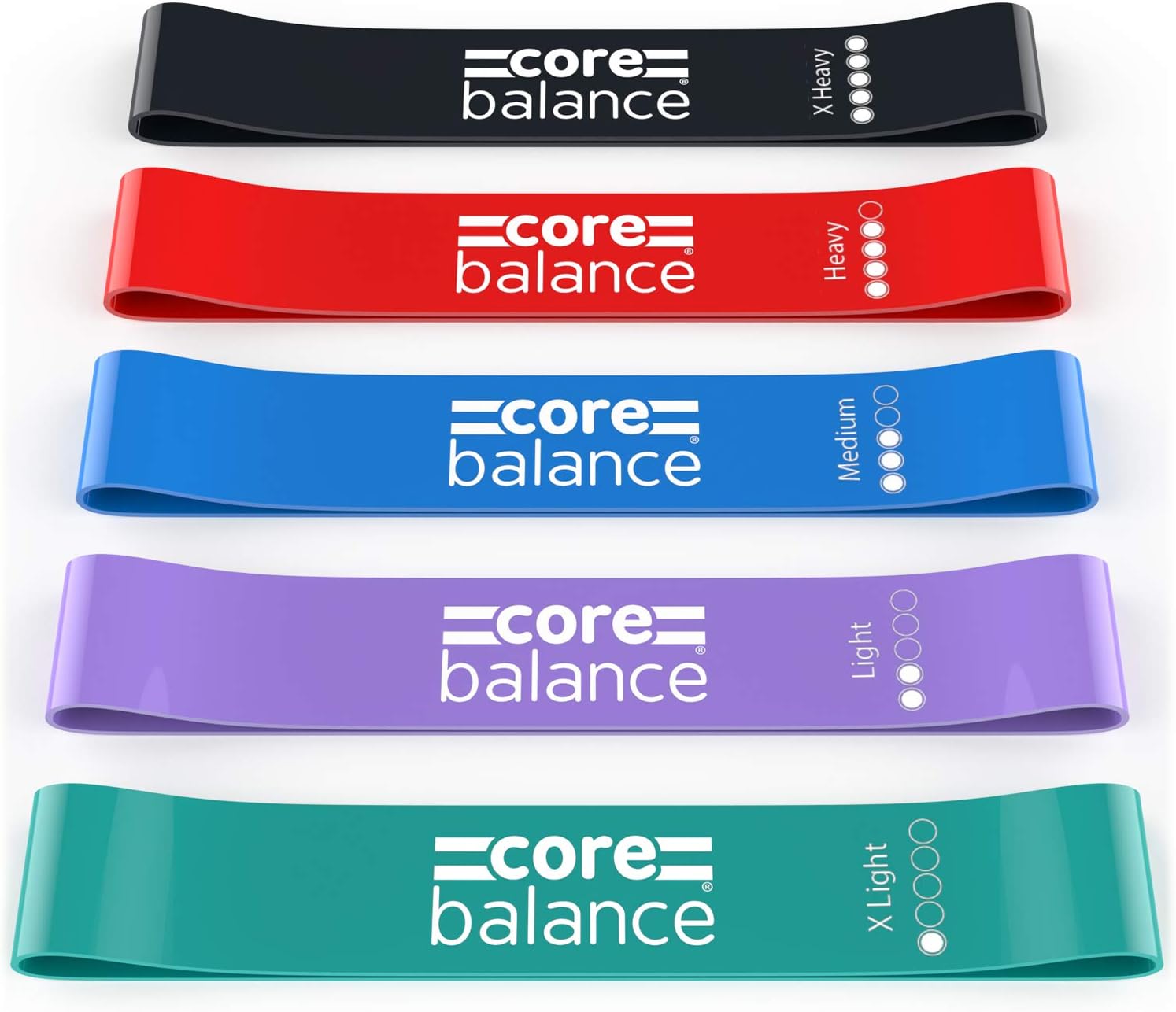 Core Balance Mini Resistance Bands Set Of 5 With Bag Small Latex Loop For Hip Legs and Glutes