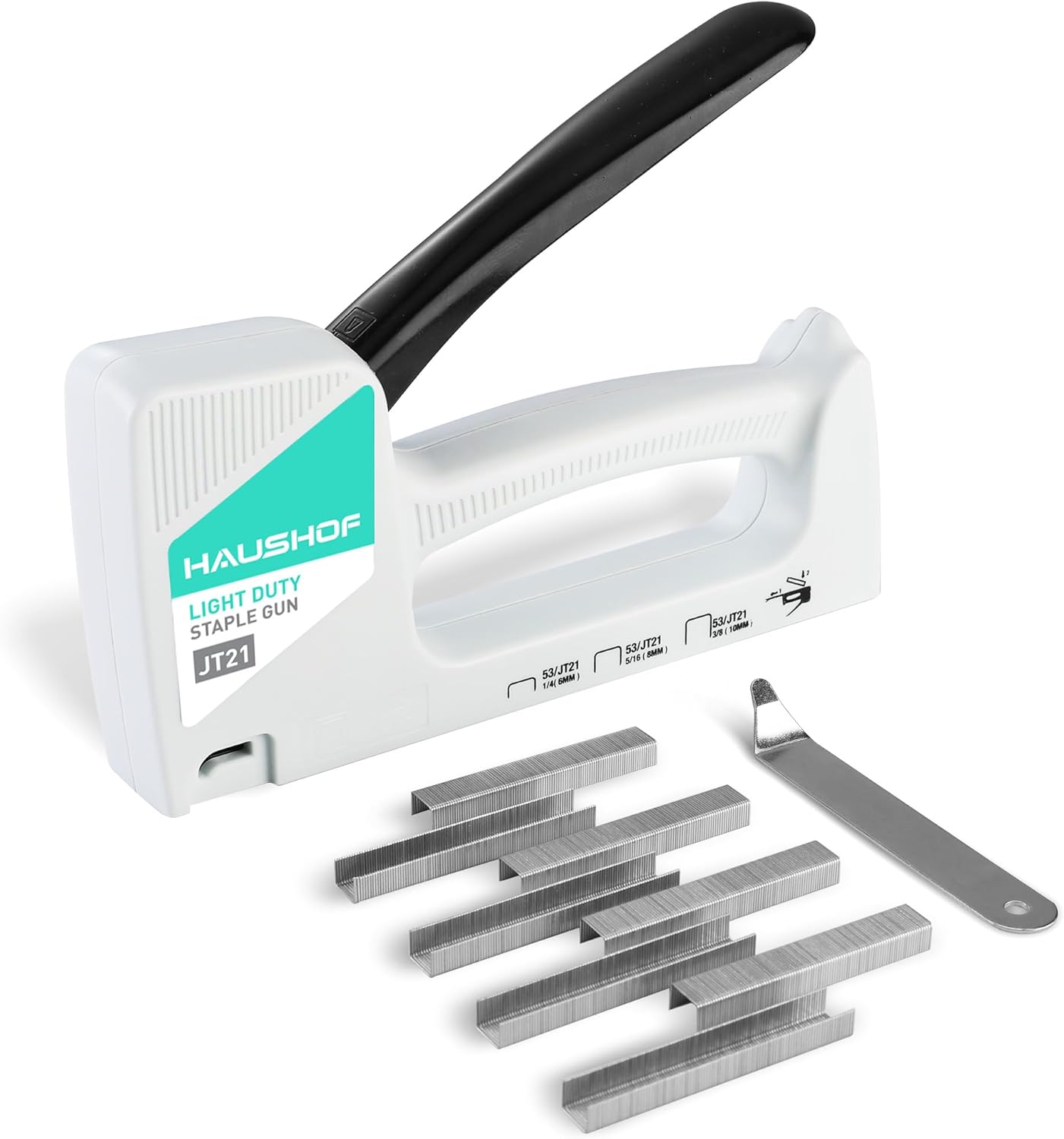 HAUSHOF Light Duty Staple Gun Include 800 pc Staples and Staple Remover, Wall Stapler Gun, Type 53/JT21(6-10mm), Ideal for Display Boards, Upholstery, Decoration, Teachers, Office