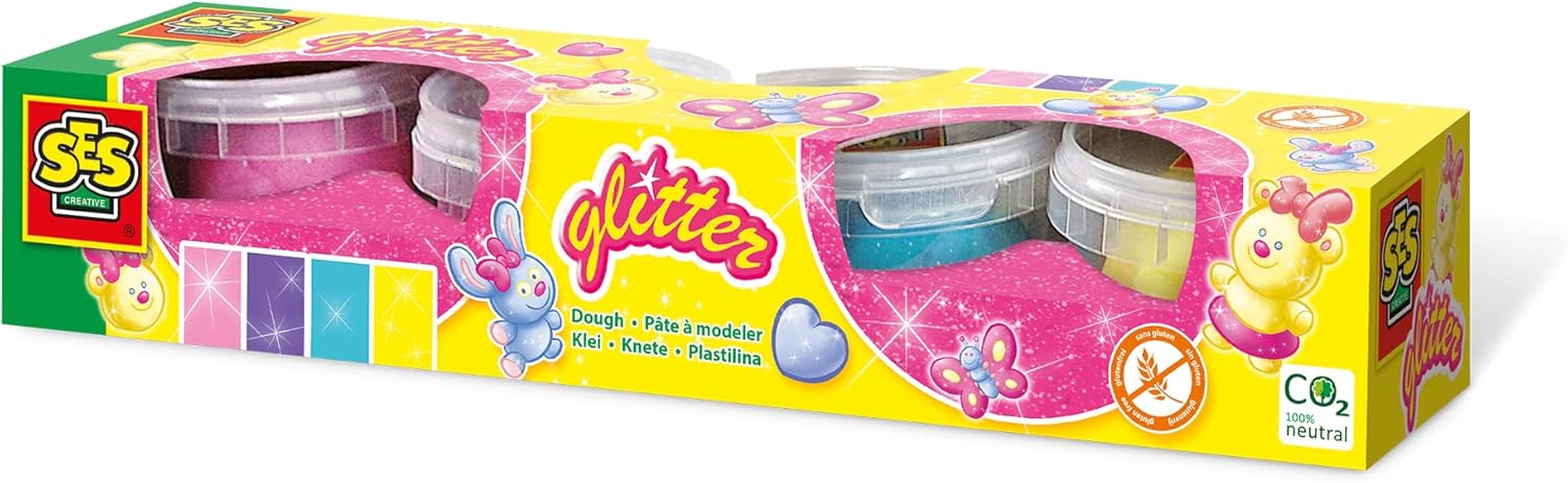 SES Creative 00466 Glitter Play Dough, Mixed Colours