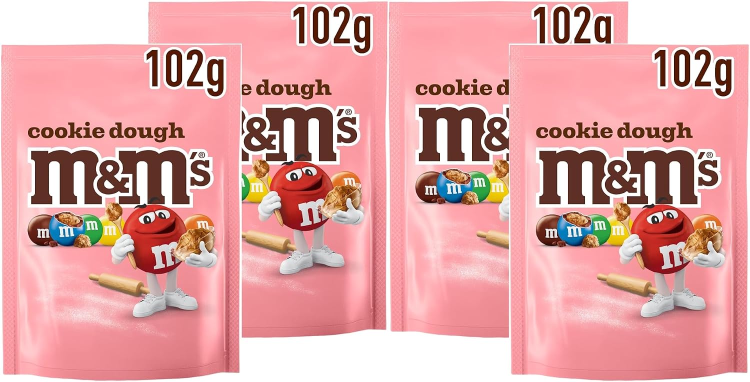 M&M's Cookie Dough Mini Chocolates Pouch, 102g, Pack of 4, Sweet Treats for Sharing and Movie Nights
