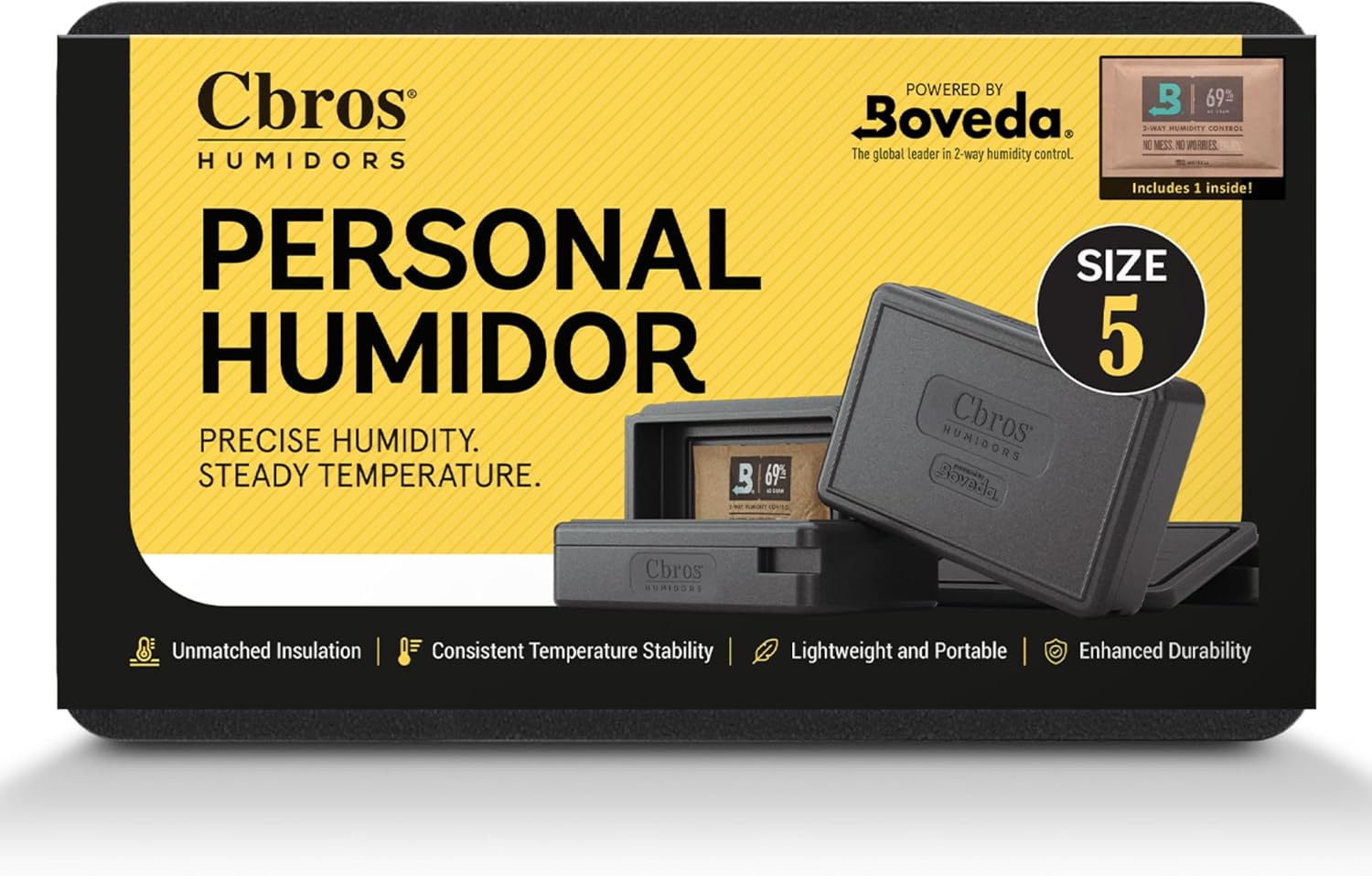 Cbros 69% Two- Way Humidity Control Box Powered by Boveda, Moisture Absorber, Maintain Freshness and Consistent Temperature Size (Size 5)