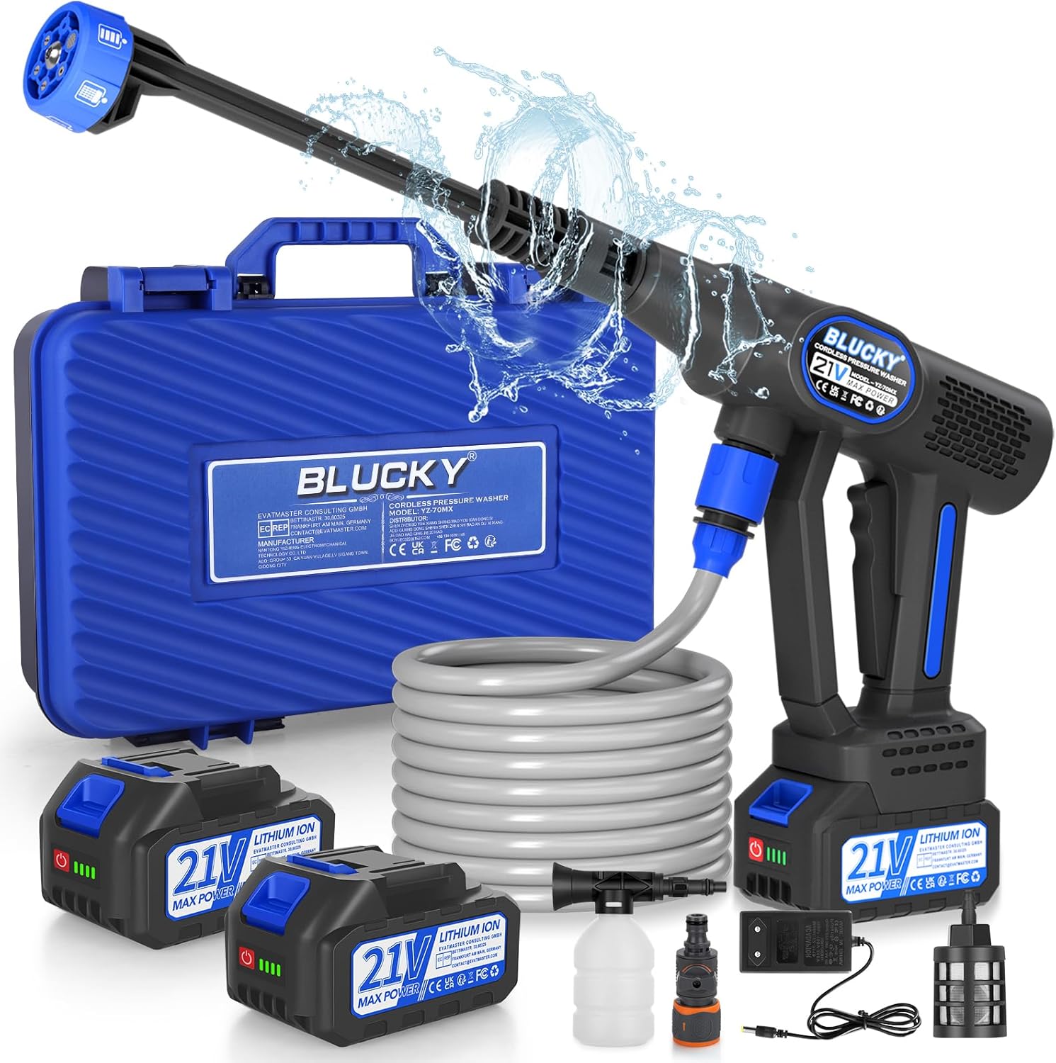 Cordless Pressure Washer, 6 in 1 Portable Power Washer, cordless power washer with 2 Battery, Battery Pressure Washer with 5M for Car/Floor/Garden Cleaning & Watering (Blue)