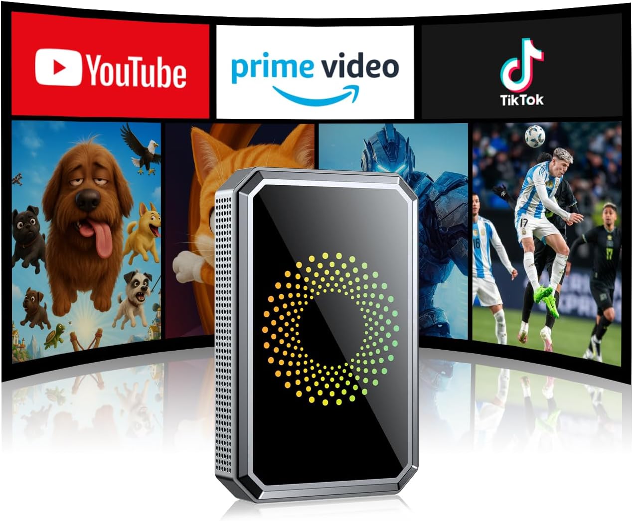 LAMTTO 3-in-1 Wireless Carplay Android Auto Adapter Built-in Net-Flix YouTube Tiktok Apps Magic AI Box Video Player with Dual-Band WiFi USB Drive for OEM Wired Car Play Cars