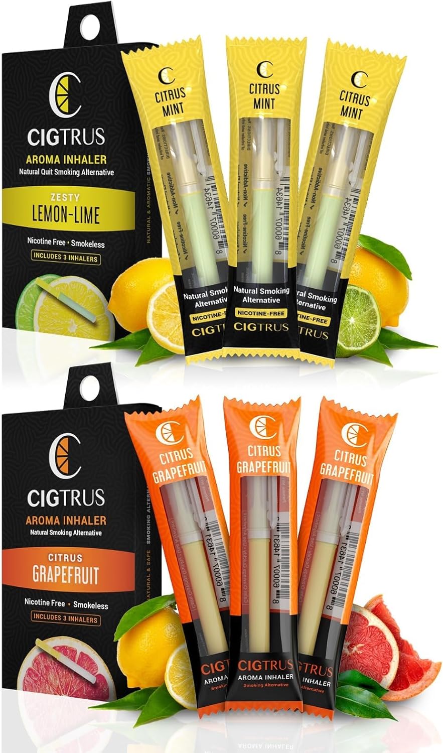 Cigtrus Craving Relief Inhaler, Natural Quit Smoking Substitute, Nicotine & Tobacco-Free, Cigtrus Non-Electric Solution (Citrus Grapefruit & Lemon Lime) - 6 Piece
