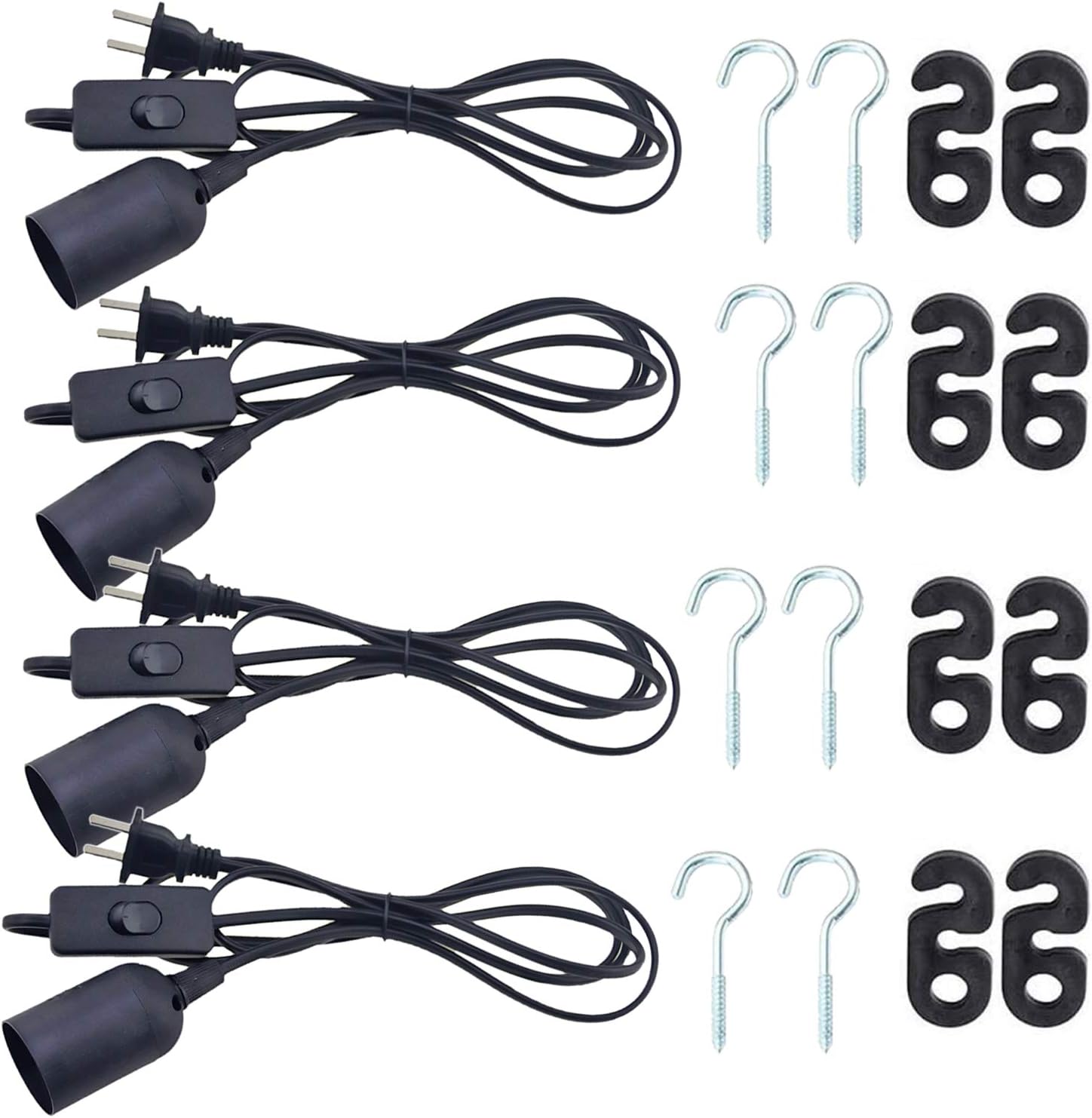 REXTiN 4packs 5.9ft E26/E27 LED Light Socket Extension Cord with On/Off Switch and US AC Power Plug Bulb Socket for Pendant Lighting Bulb Lamp in Kitchen Bedroom Restaurant(5.9ft 4packs)