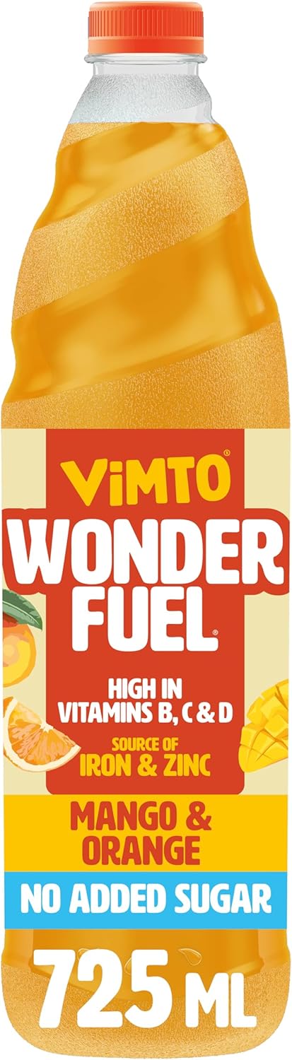 Vimto Wonderfuel Squash – No Added Sugar – Vitamins B, C & D – Iron & Zinc – 725ml – Breakfast Functional Drink – Mango & Orange