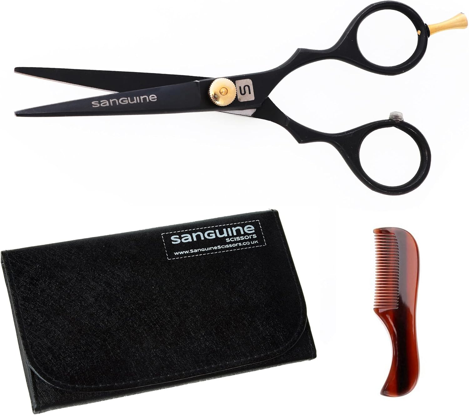 Professional Moustache Scissors, Beard Trimming Scissors, Japanese Convex Mustache Blades - 4.5 inch - Case, Comb Included