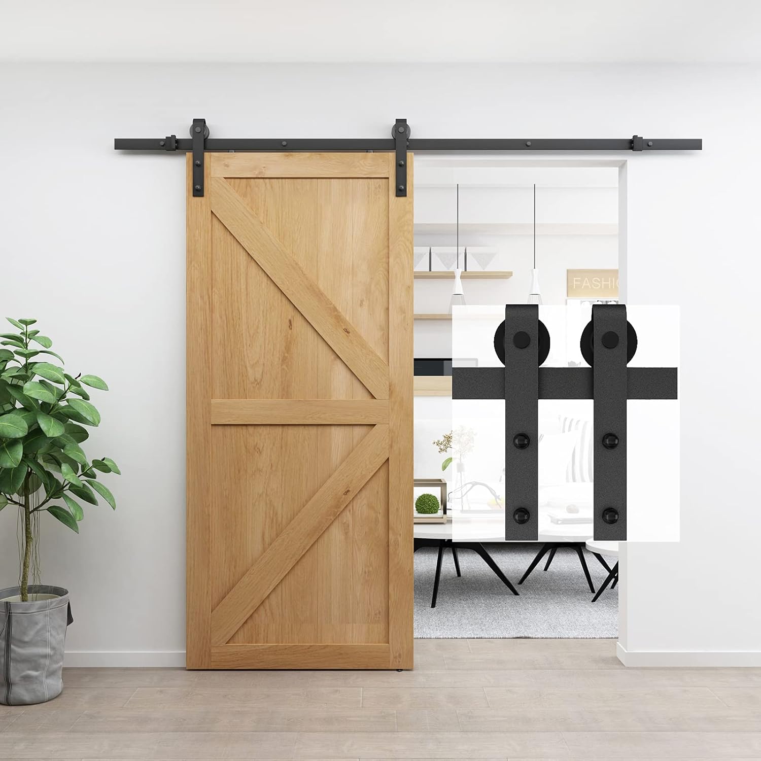 BARNSMITH Heavy Duty Sliding Door Hardware Kit Black Barn Door Track Steel Closet Door Track Kit, Side Mount J Shape POM Roller Hanger