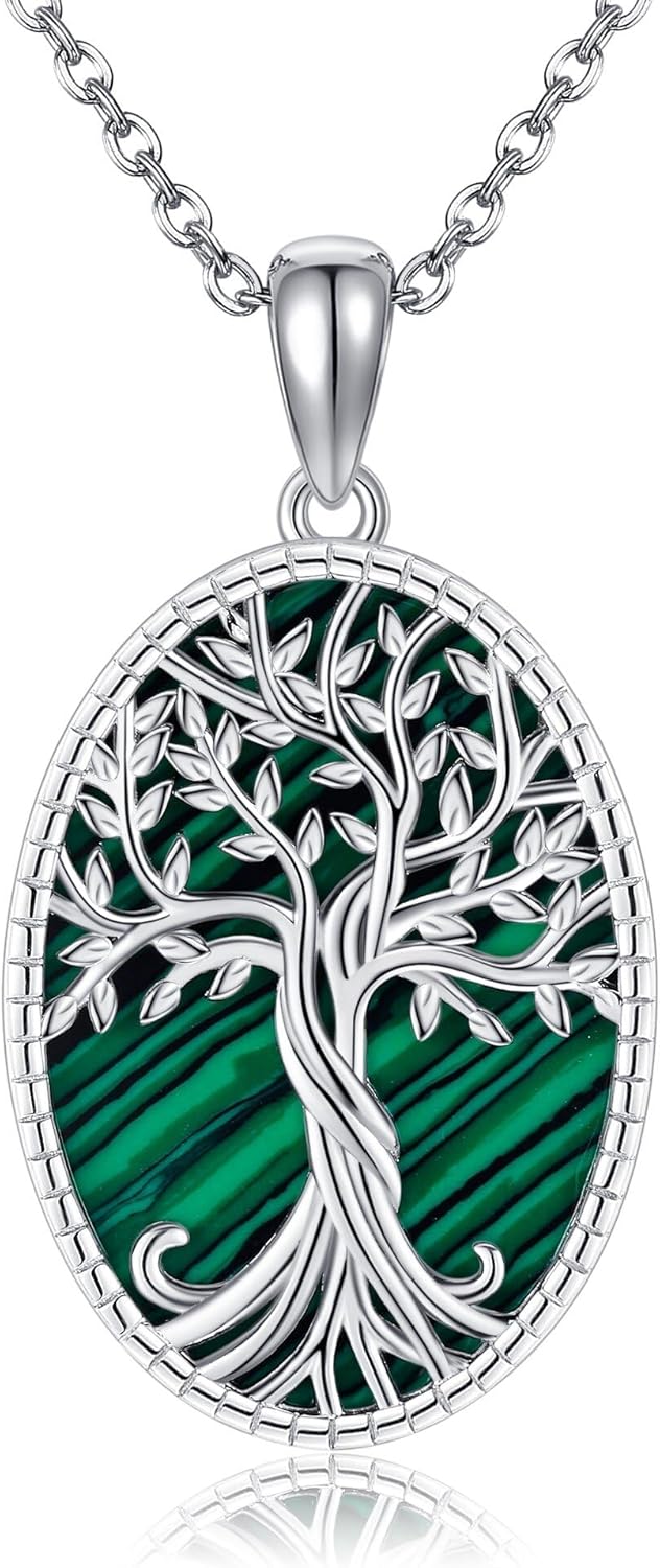 ONEFINITY Tree of Life Necklace with Malachite 925 Sterling Silver Tree of Life Pendant Family Tree Jewelry Gifts for Women
