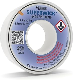 MG Chemicals - 444 Desoldering Braid #4 Fine Braid Super Wick with RMA Flux, 25' Length x 0.1" Width, Blue
