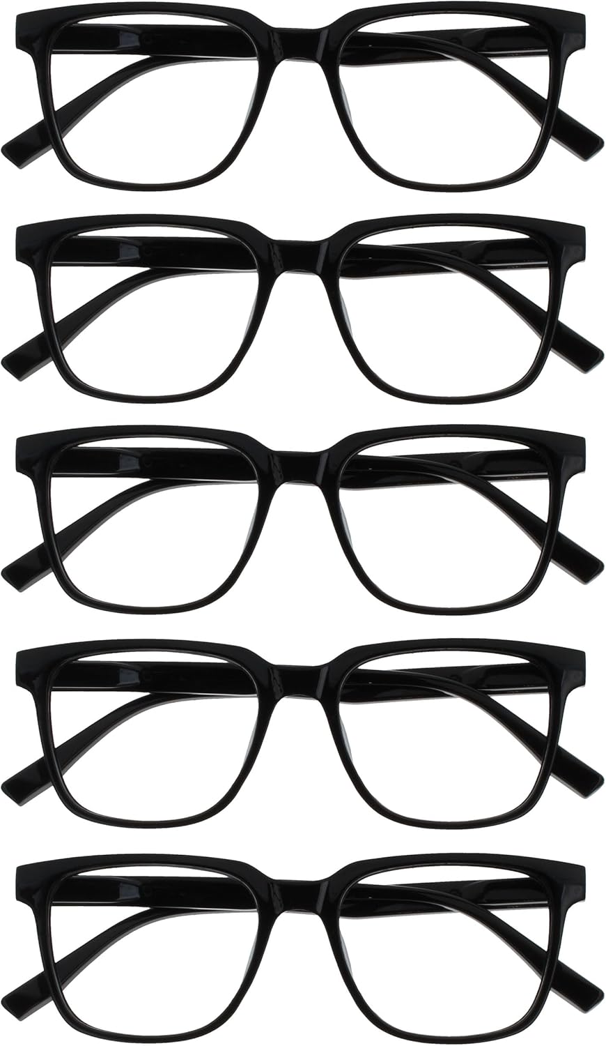 OPULIZE LEO Reading Glasses for Women Men, Large Rectangular Frame with Spring Hinges, Black +1.50 (Pack of 5)