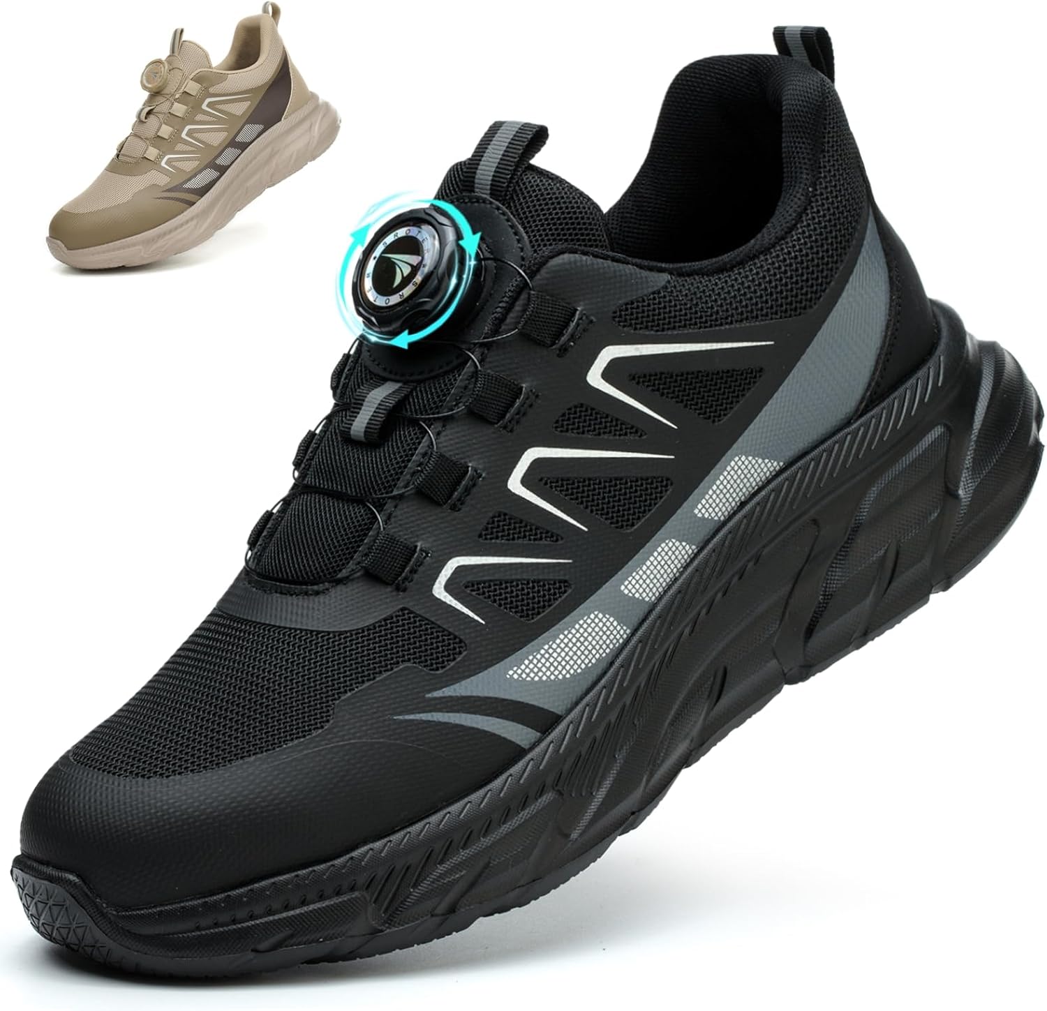 RASEARY Safety Trainers Men Womens Lightweight Steel Toe Cap Trainers Non Slip Work Safety Shoes Puncture Proof Work Trainers Breathable Industrial Work Shoes with Swivel Buckle Shoelaces