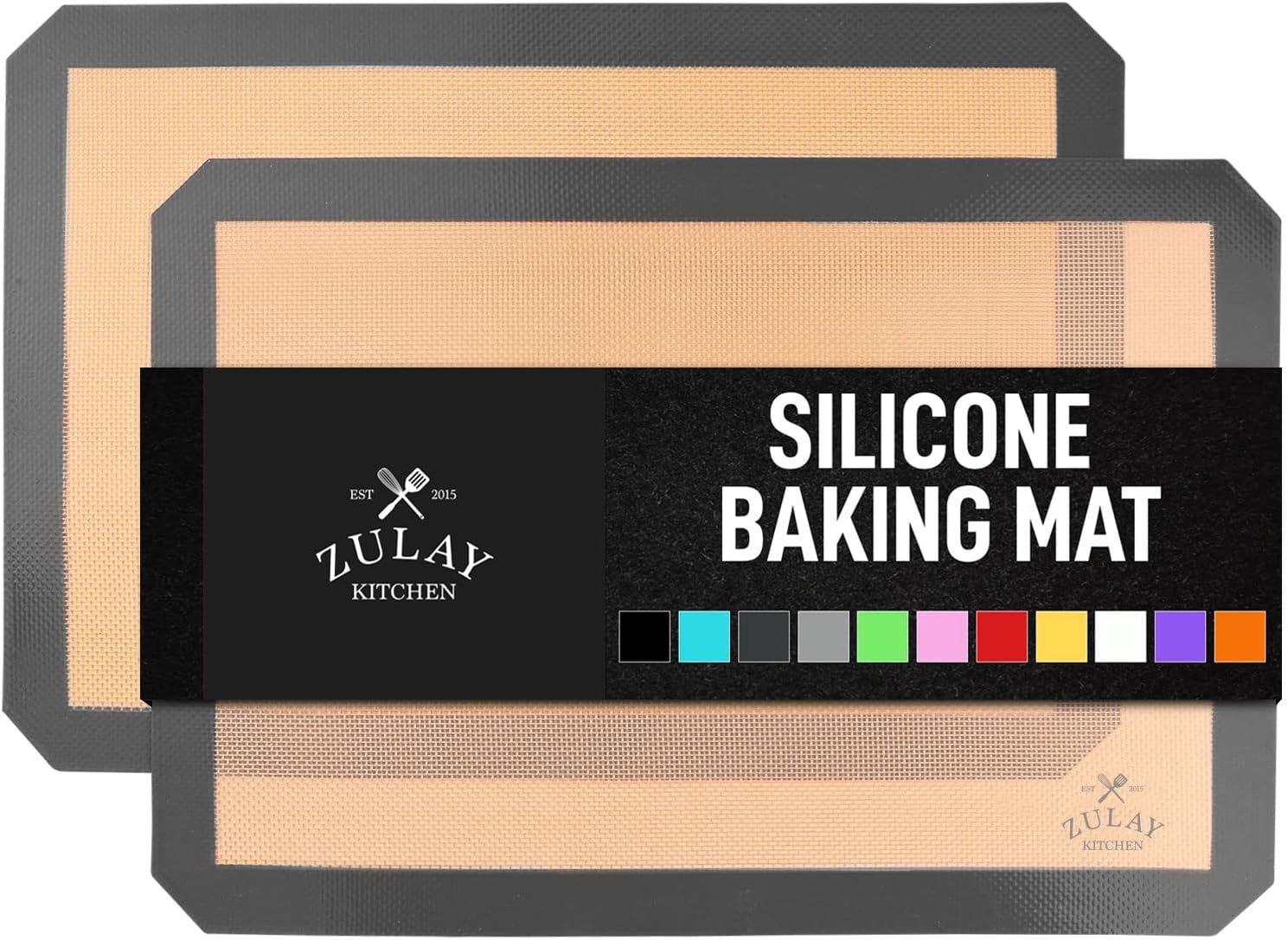 Zulay Kitchen 16.5"x11.6" 2-Pack Silicone Baking Mat - Reusable Nonstick Baking Sheet - Dark Gray