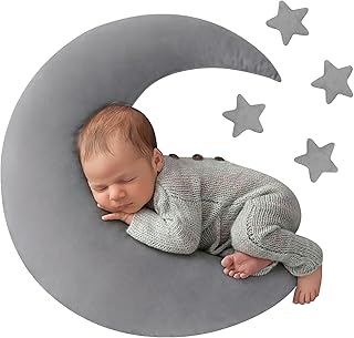 M&G House Newborn Photography Posing Pillow Crescent Moon Pillow Star Pillows Posing Beans Moon Pillow Stars Set Infant Boy Girl Baby Picture Prop(Gray)