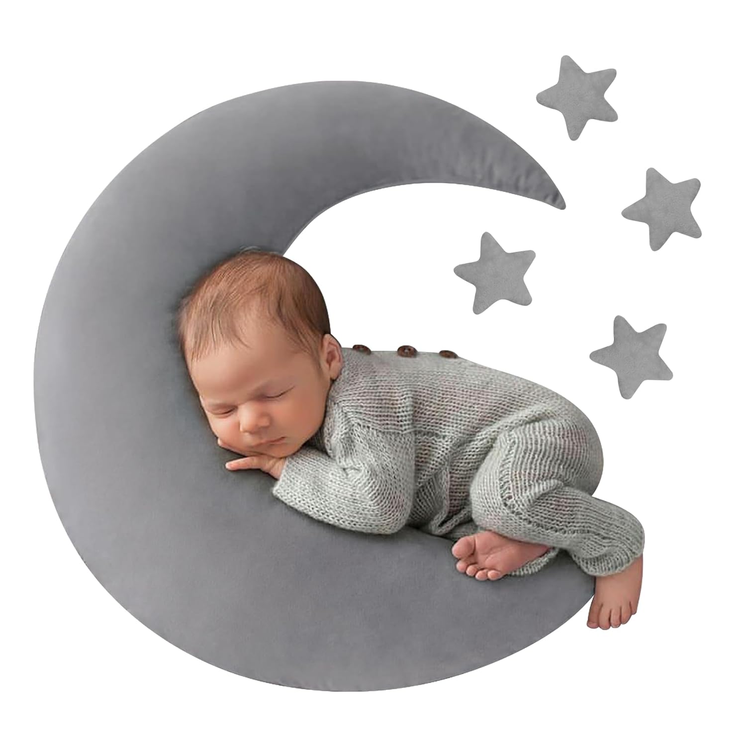 M&G House Newborn Photography Posing Pillow Crescent Moon Pillow Star Pillows Posing Beans Moon Pillow Stars Set Infant Boy Girl Baby Picture Prop(Gray)