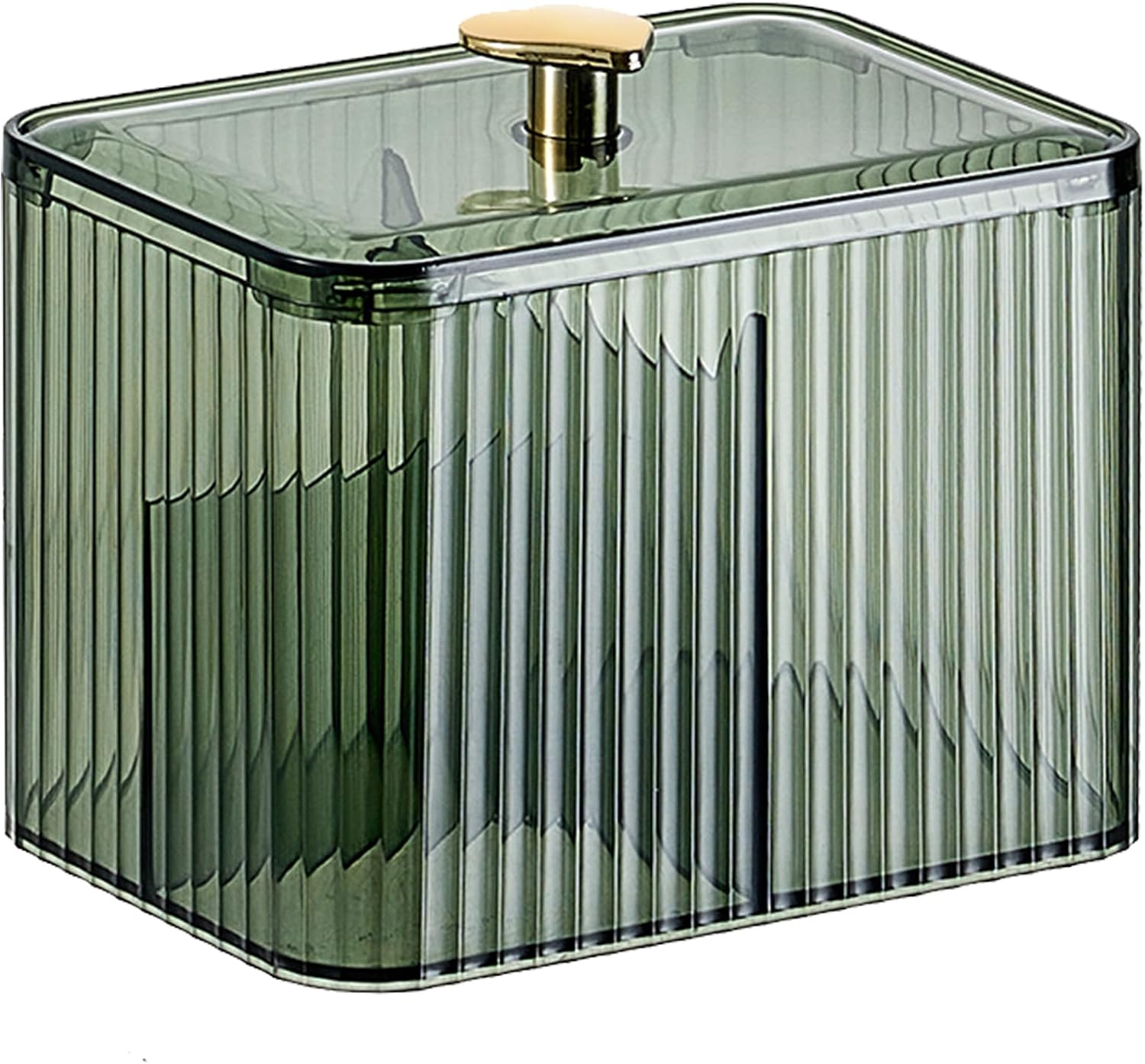 Veki Clear Cotton Pad Container Holder with Lid, Cotton Bud Holder with 3 Compartments for Dressing Table, Bathroom, Bedroom, Makeup Organiser Storage for Cotton Swab, Floss, Cosmetic (Green)