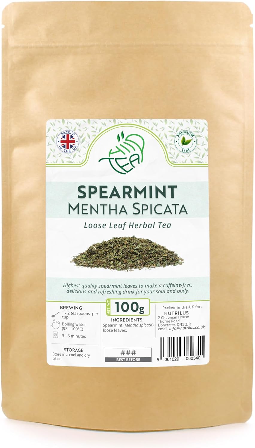 Spearmint Herbal Loose Leaf Tea - Pure Mint Leaves for Refreshing Tea (100g, Spearmint)