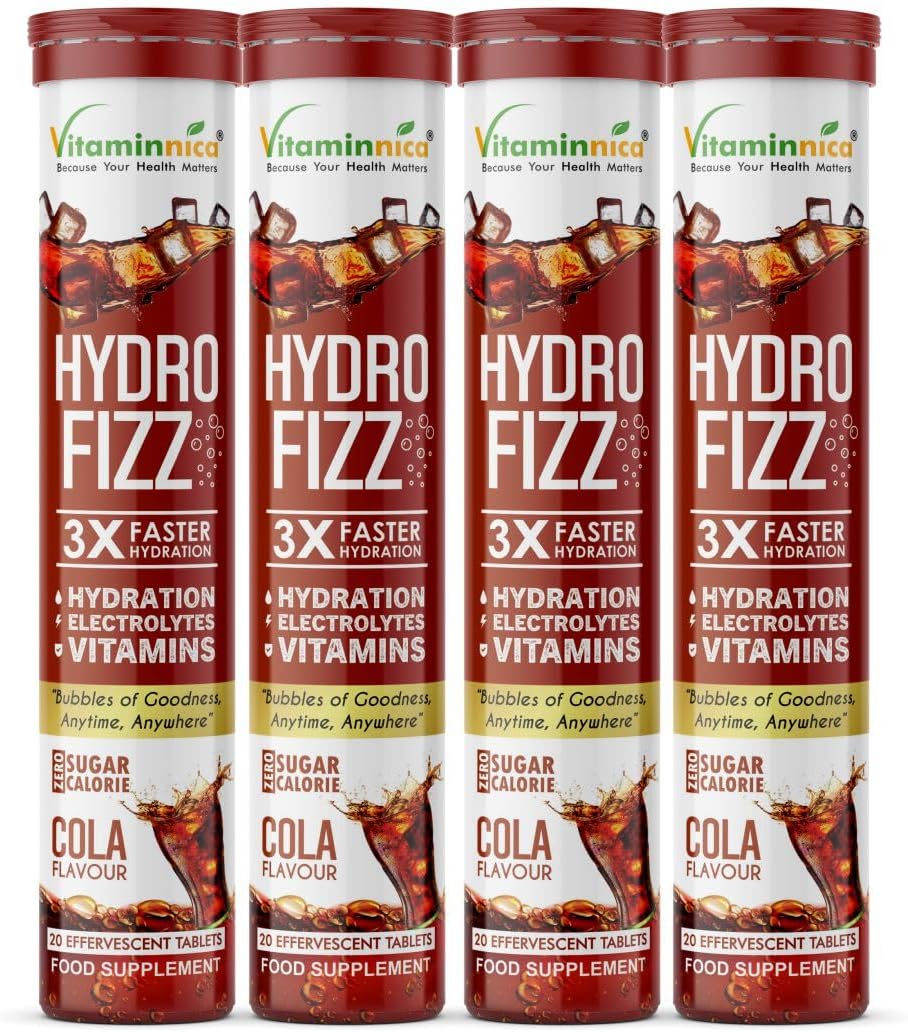 Vitaminnica Hydro Fizz Advanced Hydration & Electrolyte Booster | Sugar-Free & Refreshing- 20 Effervescent Tablets | Replenish & Rehydrate (4, Cola)