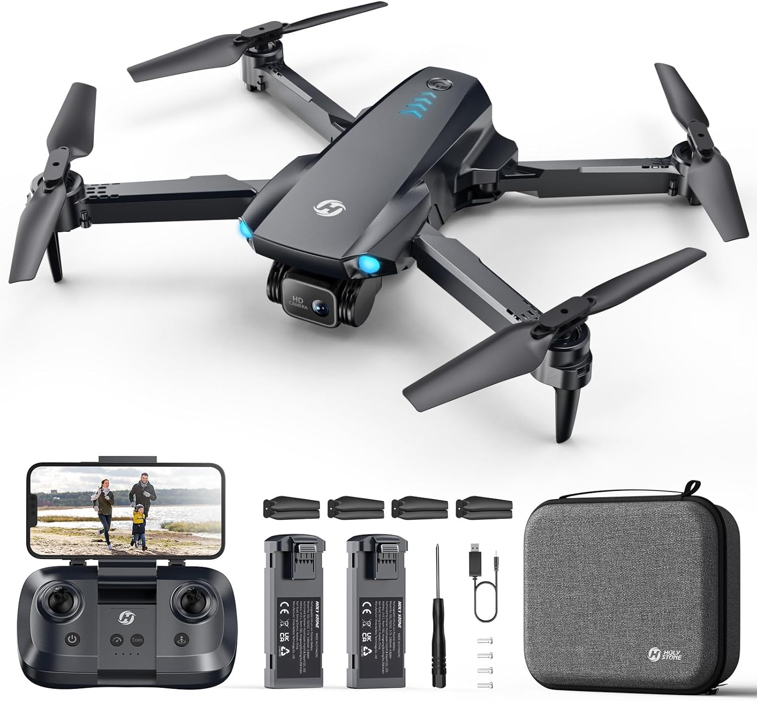 Holy Stone HS290 Foldable Drone with 1080P HD FPV Camera for Beginners, RC Quadcopter with Optical Flow, APP Control, Tap Fly, 3 Speed Modes, 2 Modular Batteries, Toys Gifts for Boys and Girls