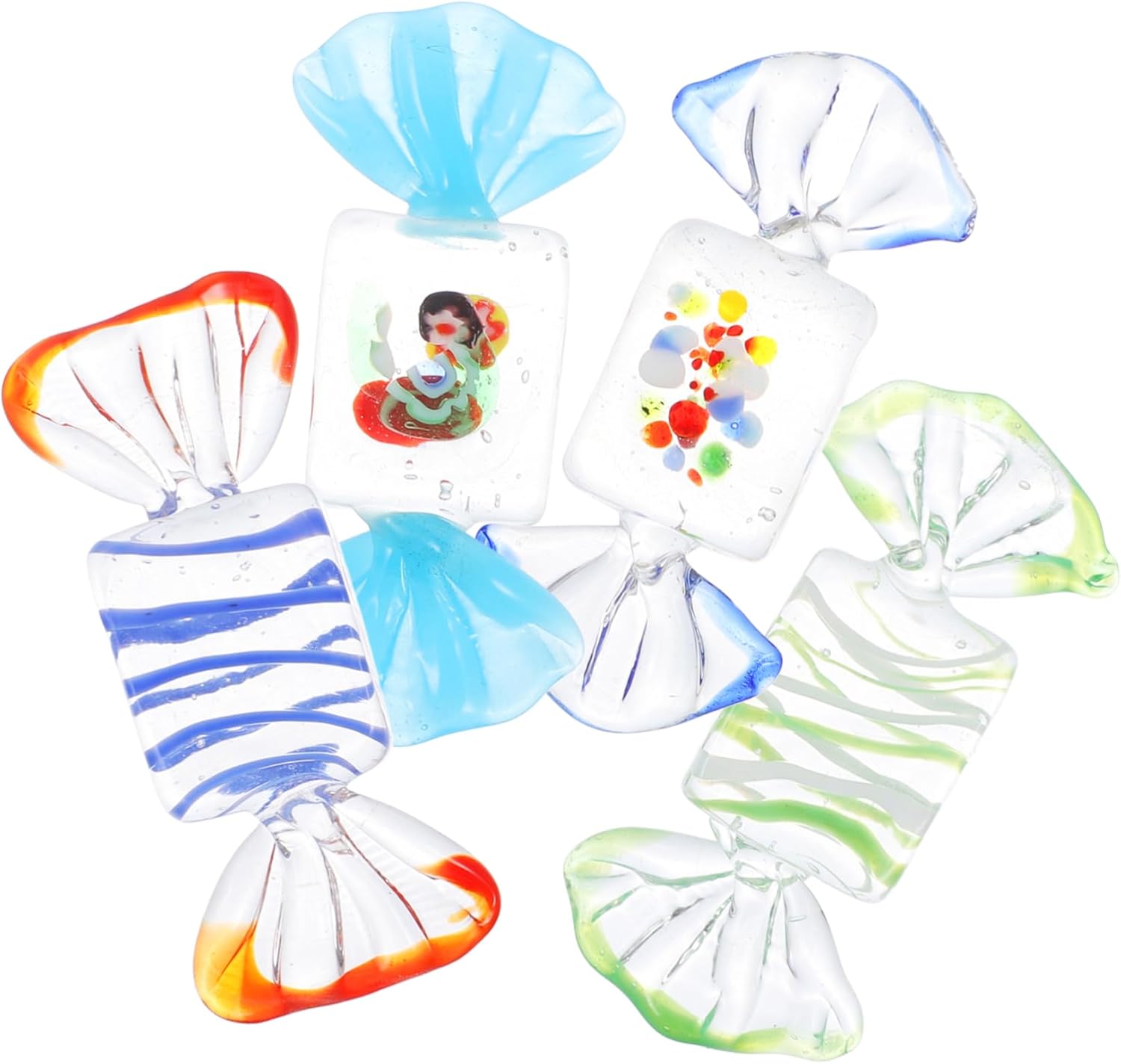 VICASKY 4pcs Colorful Glass Sweets Ornament Set, Handmade Glass Candy Decorations for Christmas Table Display and, Random Style