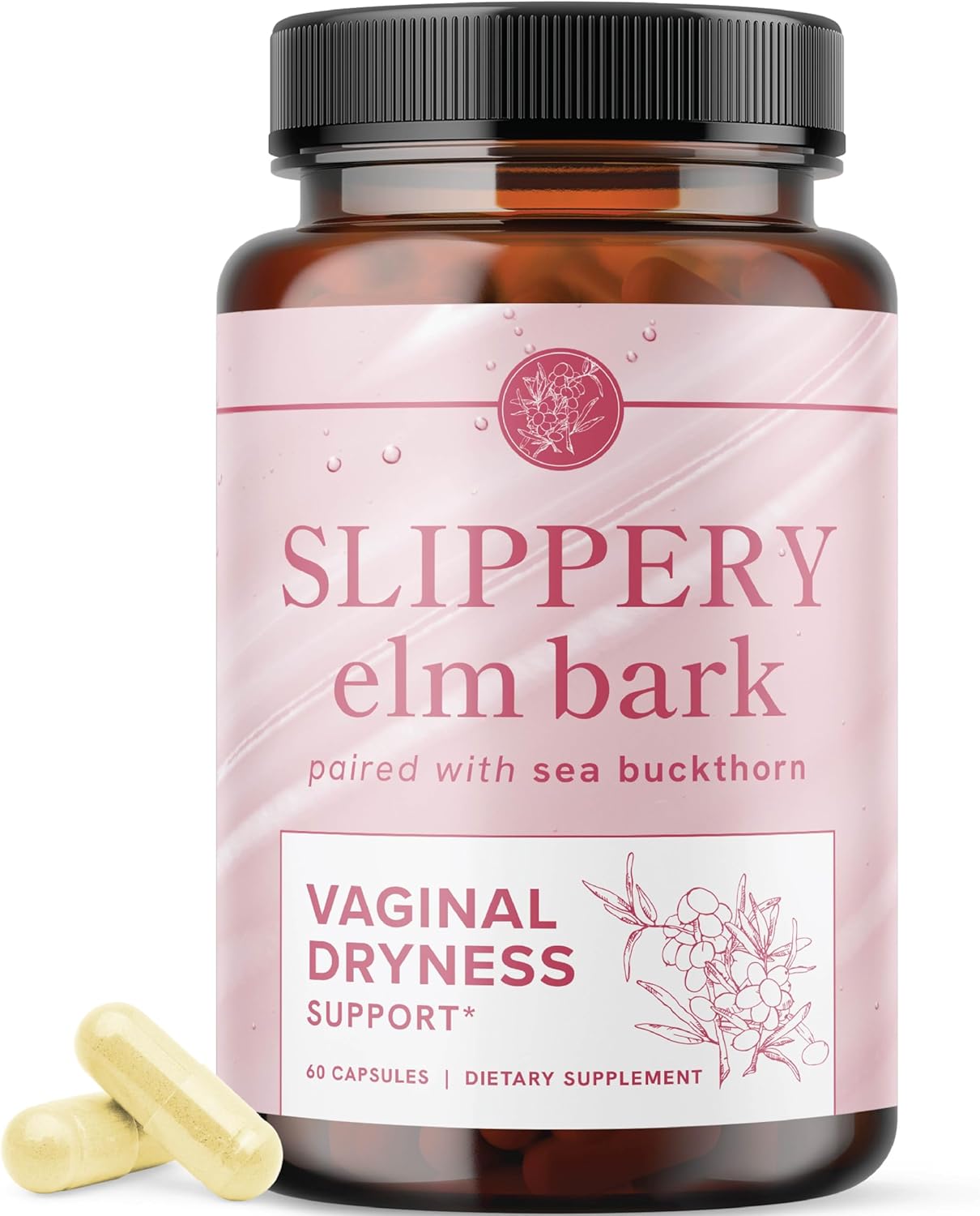 Vaginal Moisture & Vaginal Dryness Support | Slippery Elm Bark & Sea Buckthorn | Moisturizer for Female Comfort with Slippery Elm Capsules | Moisture & Dryness Support | Non-GMO | 60 Capsules