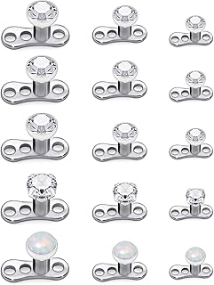 Ocptiy 14G Grade 23 Titanium Dermal Piercing Jewelry Hypoallerhenic Dermal Base and Dermal Tops Internally Threaded Clear CZ Opal Crystal Top Dermal Piercing Jewelry for Women Men 15PCS