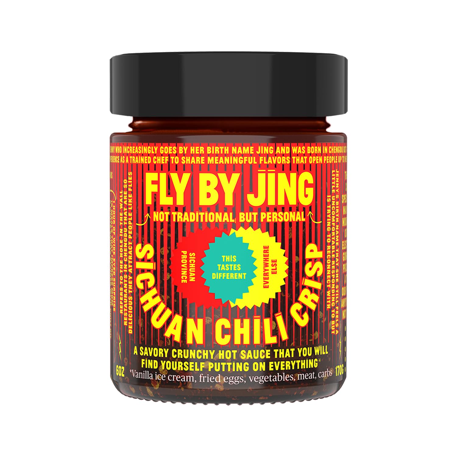 FLYBYJING Sichuan Chili Crisp - Premium Spicy Savory All-Natural Vegan Chili Oil - Crunchy Hot Sauce, Good on Everything, Sugar Free - 6oz (Pack of 1)