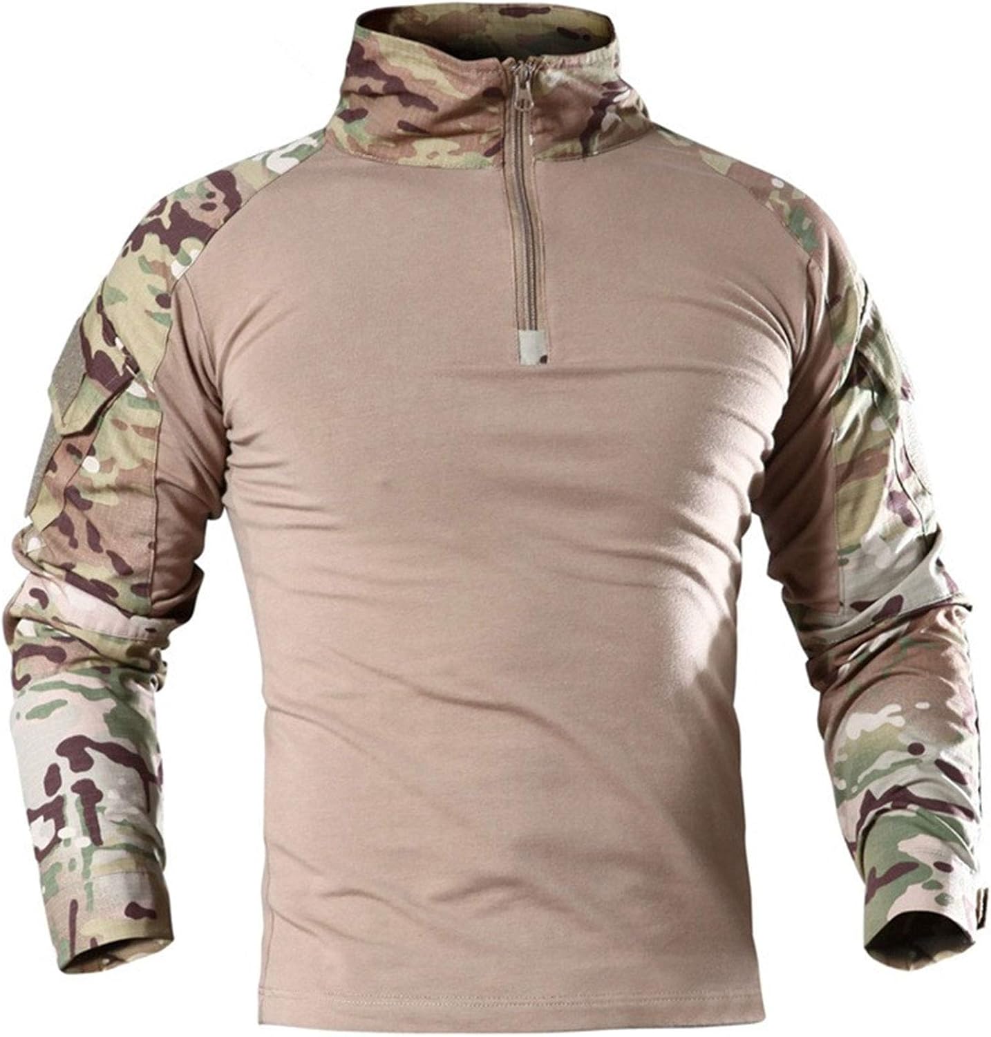 MakingDa Men's Military Tactical Long Sleeve Shirt, 70% Polyester + 30% Cotton, Quick Dry, Outdoor Tops, 1/4 Front Zip, Camouflage, X-Large