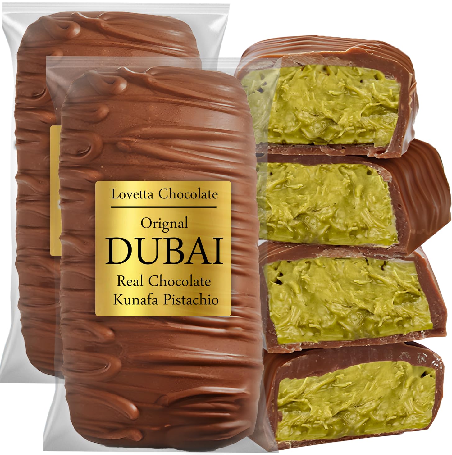 2-Pack Dubai Chocolate Bar Pistachio Knafeh - 8oz Luxury Rich Milk Chocolate, Individually Wrapped Fresh, Premium Pistachio Cream Katafi Filling