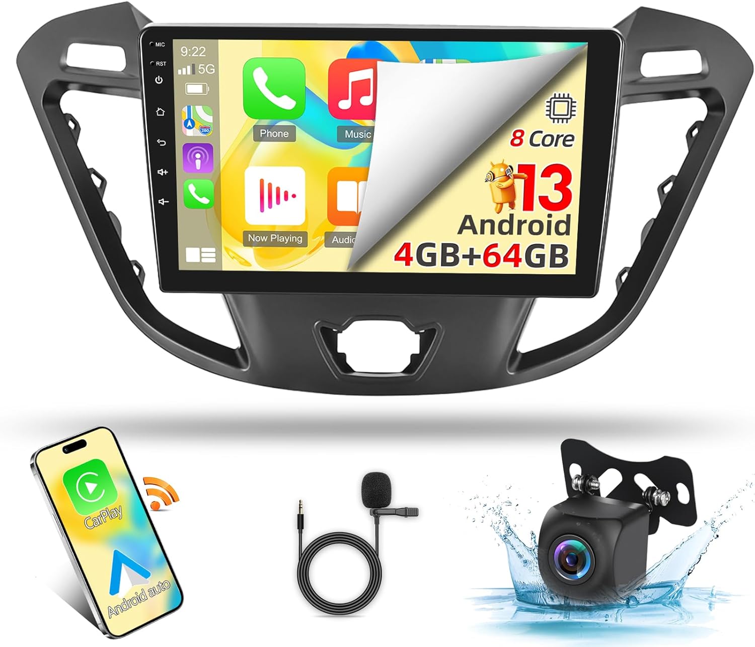 NHOPEEW [8 Core 4G+64G] Car Radio for Ford Transit Custom Tourneo 2013-2021, Android 13 Touch Screen, 13 Inch IPS, Apple Carplay/Android Auto, GPS Navigation, WiFi