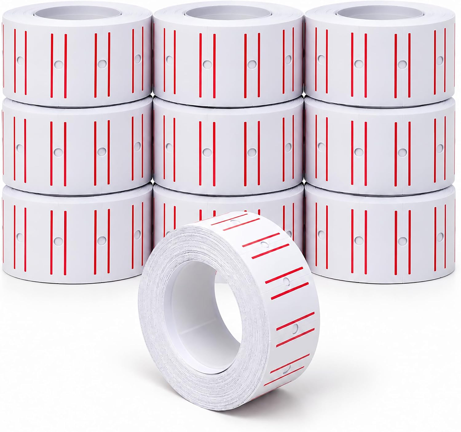 Label Price Tag Rolls for Pricing Gun Price Tags Stickers Red and White Lined Pricing Tags Paper Stickers, Gun Labeller Pricing Gun Labels (10 X Price Tag Rolls)